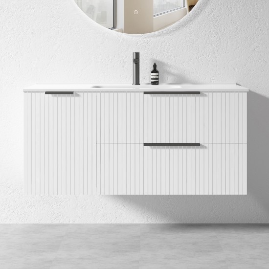 3D-2W 1200x450x550mm White Wall Hung Plywood Vanity with Ceramic Basin